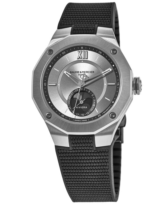 Baume & Mercier Baume & Mercier Riviera Moon Phase Silver Dial Rubber Strap Men's Watch 10681