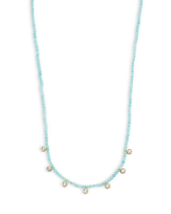 Argento Vivo Cubic Zirconia Bezel Charm Amazonite Beaded Statement Necklace in 18K Gold Plated Sterling Silver, 16"-18"