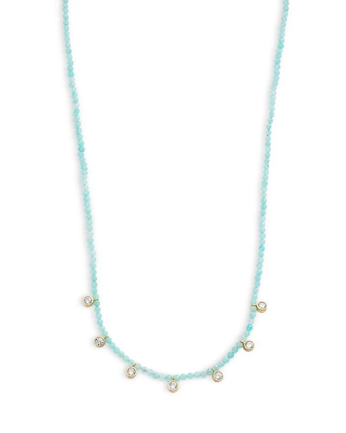 Argento Vivo Cubic Zirconia Bezel Charm Amazonite Beaded Statement Necklace in 18K Gold Plated Sterling Silver, 16"-18" 1