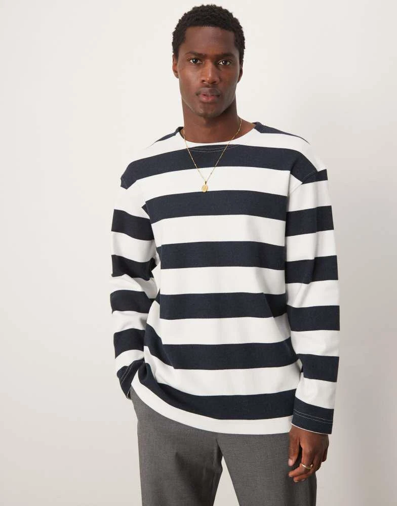 Selected Homme oversized boxy long sleeve t-shirt in navy stripe