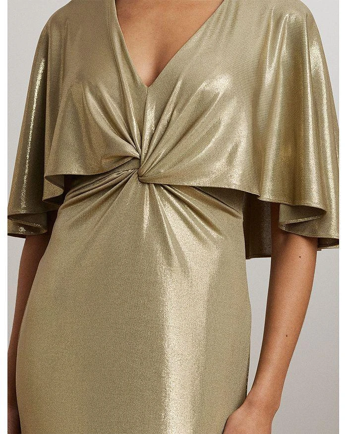Ralph Lauren Metallic Jersey Twist Front Cape Gown 4