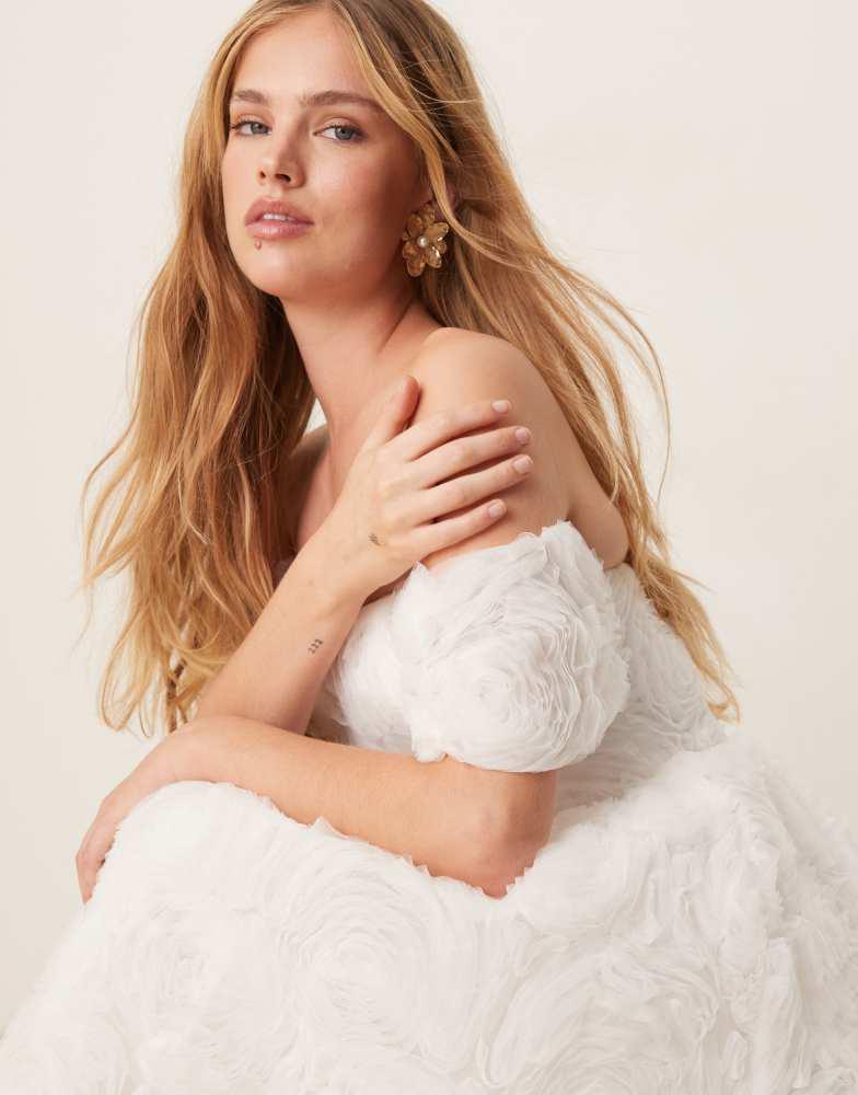 True Decadence True Decadence strapless midi dress in white applique mesh
