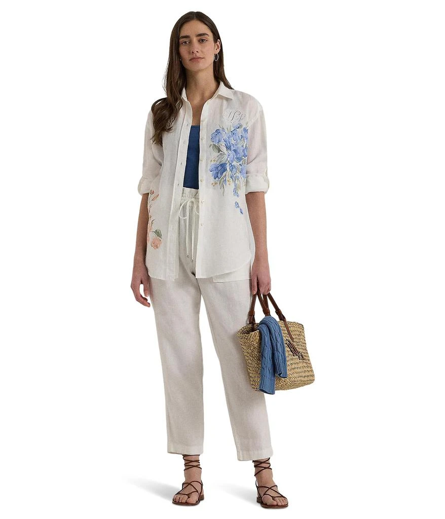 Ralph Lauren Petite Oversize Floral Eyelet-Logo Linen Shirt 4