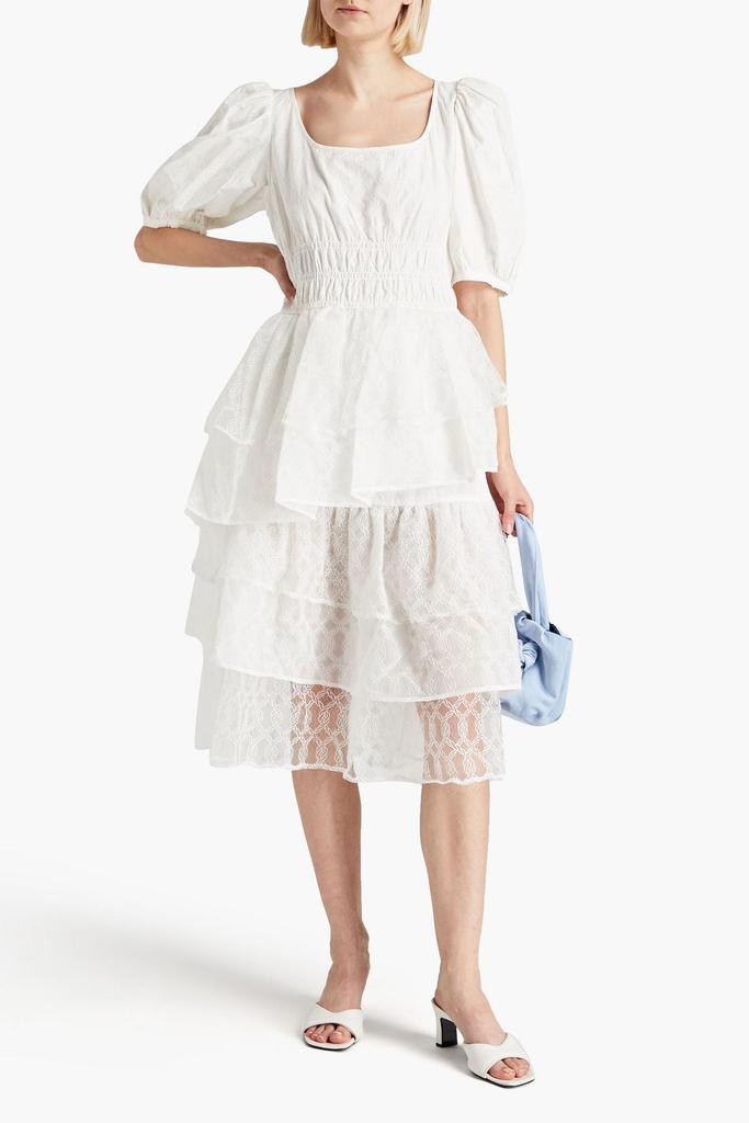 shrimps Eldoris tiered embroidered cotton-organza and lace midi dress