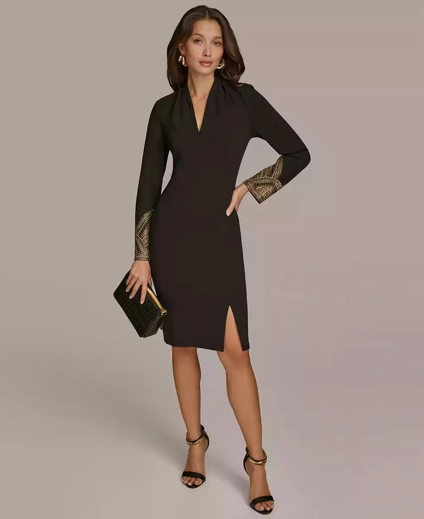 Donna Karan Women's V-Neck Embellished-Cuff Dress 1
