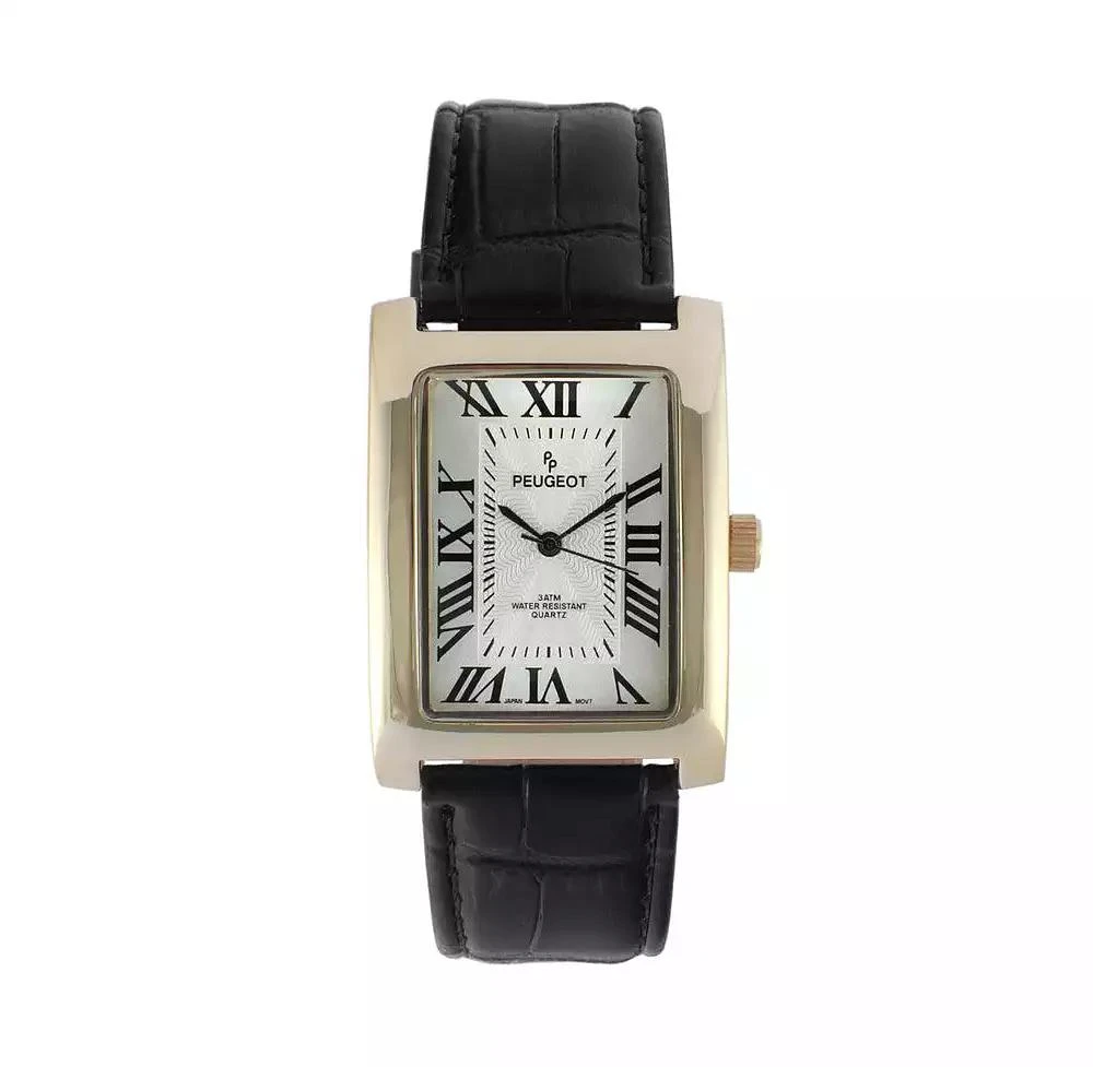 Peugeot Men's 43x30 mm Black Vintage Like Tank Leather Strap Watch from Macy's