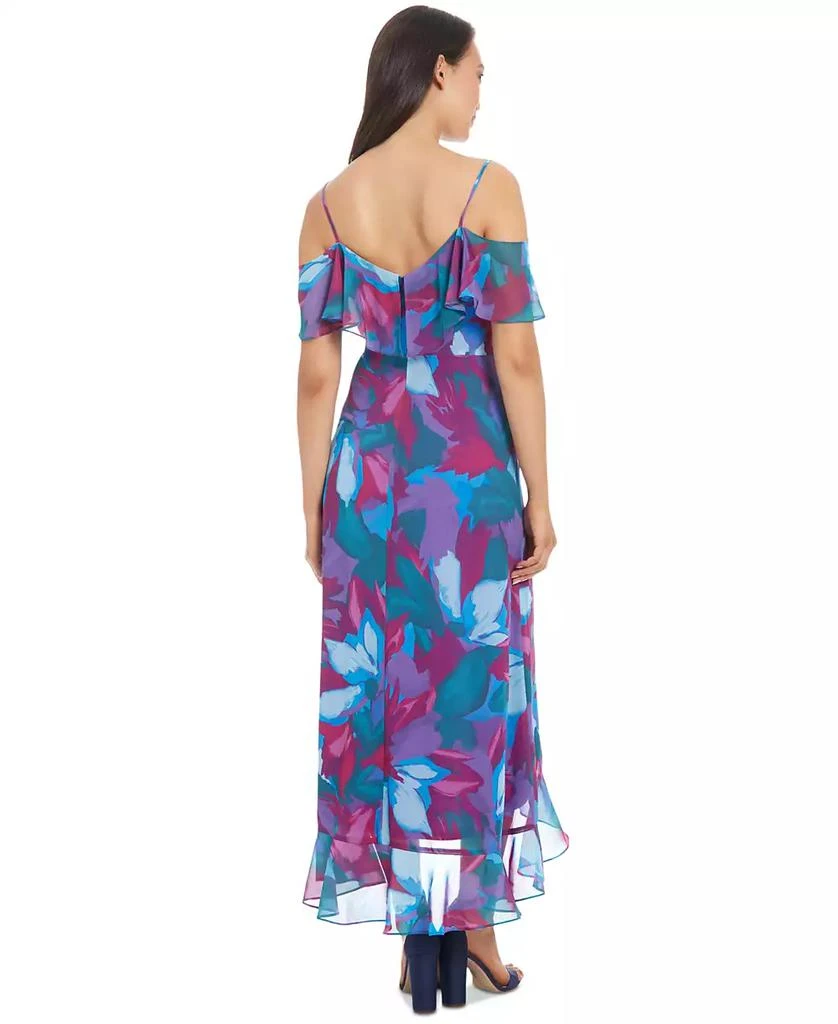 London Times Petite Printed Cold-Shoulder Ruffle Chiffon Dress 5