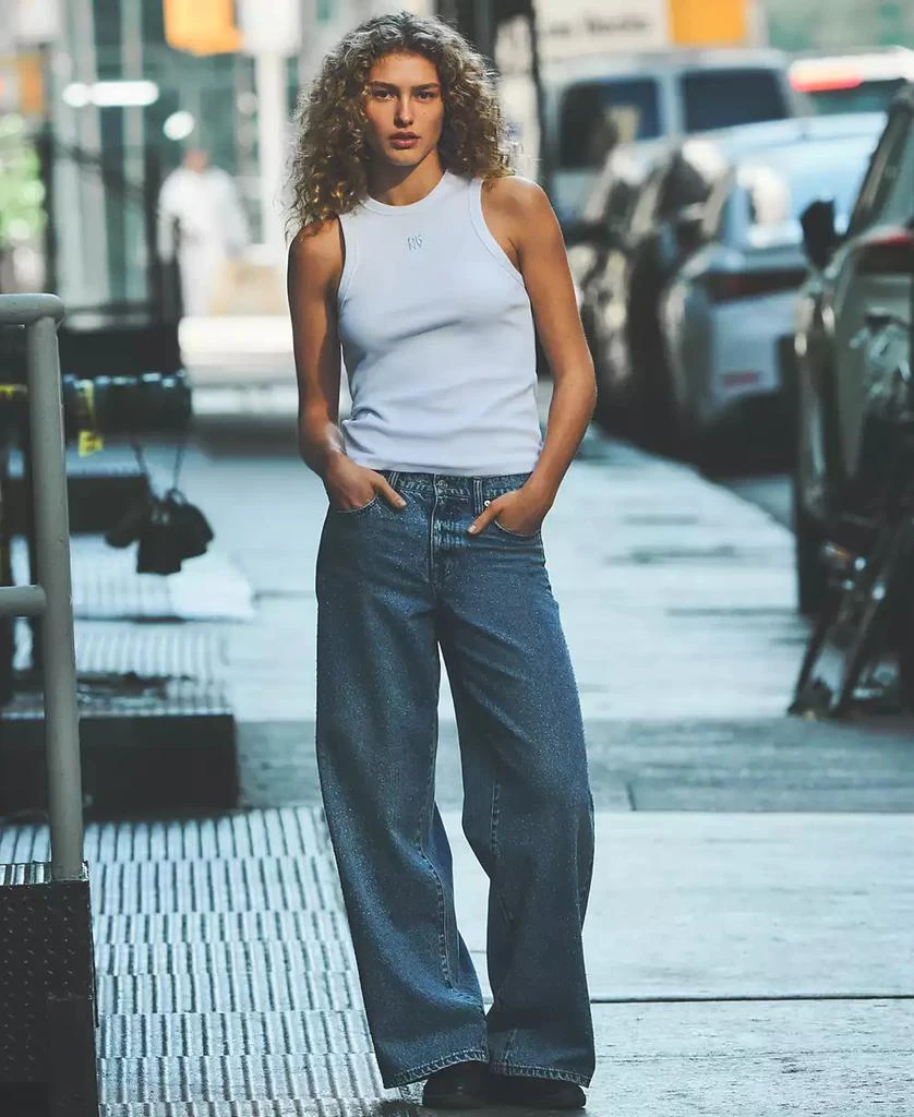 DKNY Women's Rhinestone High-Rise Wide-Leg Jeans 8