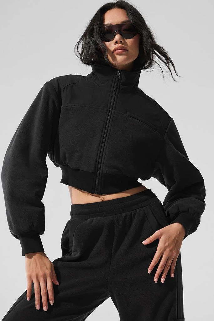 Alo Polar Fleece Cropped Wintry Mix Jacket - Black 1