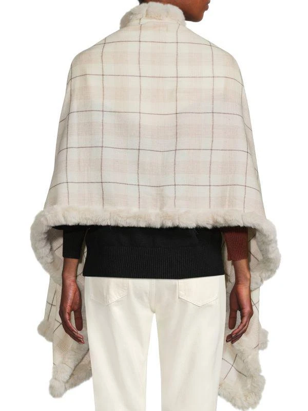 BELLE FARE Buffalo Check Faux Fur Wool Blend Wrap 2