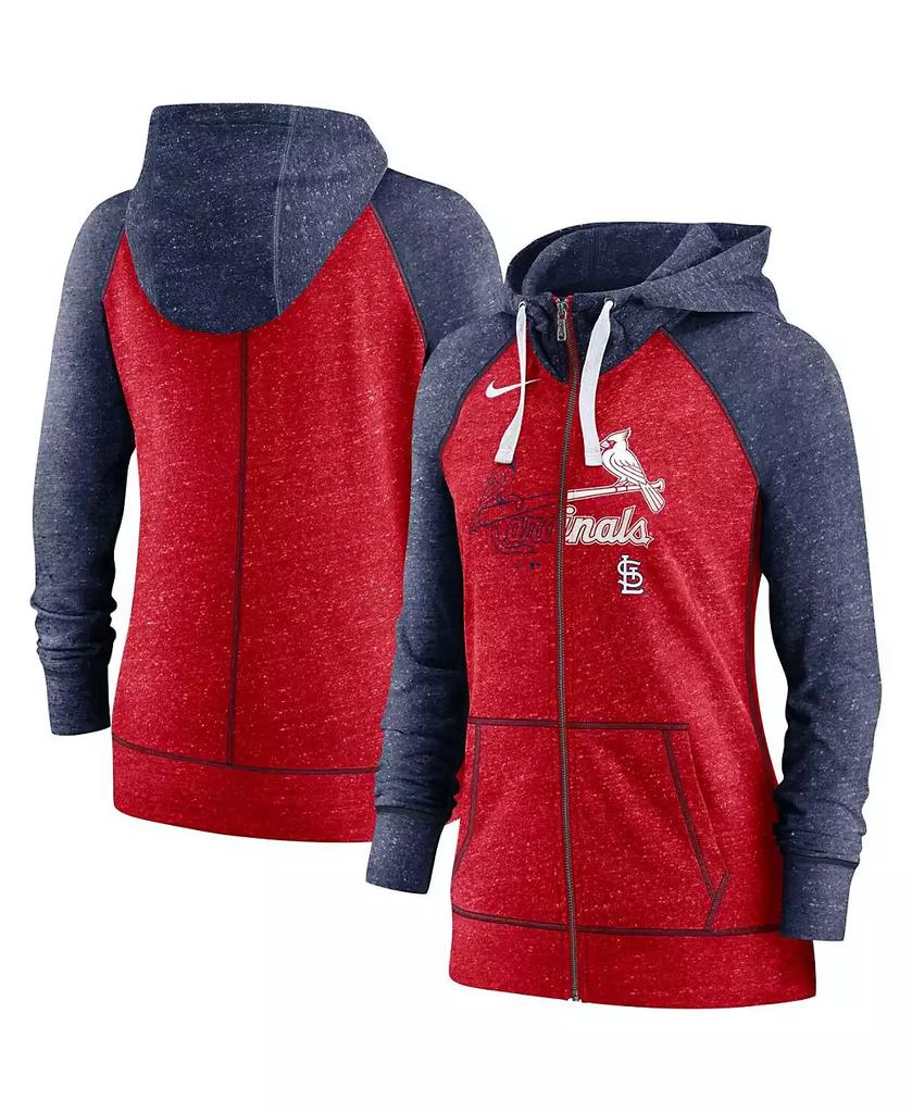 NIKE Women's Heathered Red and Heathered Navy St. Louis Cardinals Split Wordmark Gym Vintage Raglan Slub Full-Zip Hoodie