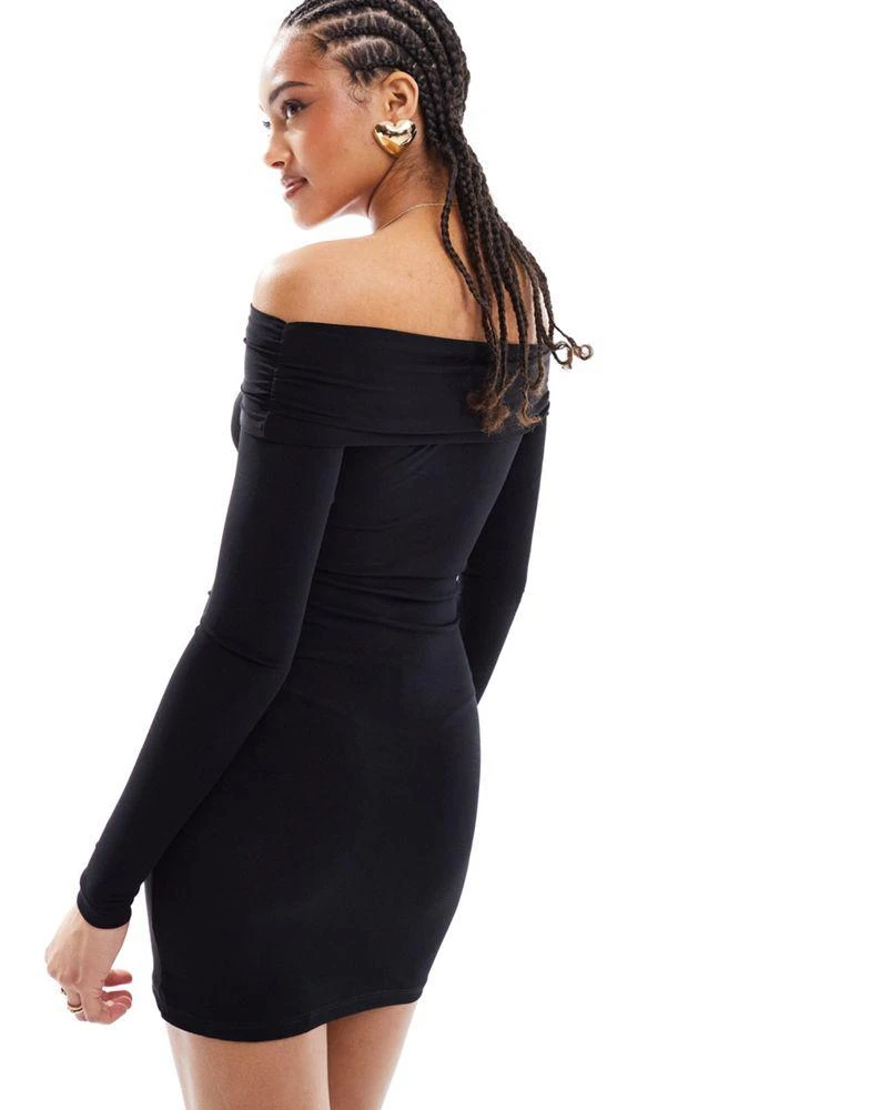 Pull&Bear long sleeve bardot neckline mini dress in black  On Sale Now  with Up to 19% Off | Discover Exclusive Deals & Savings at BeyondStyle   Authentic Pull&Bear Home|women with Limited-Time