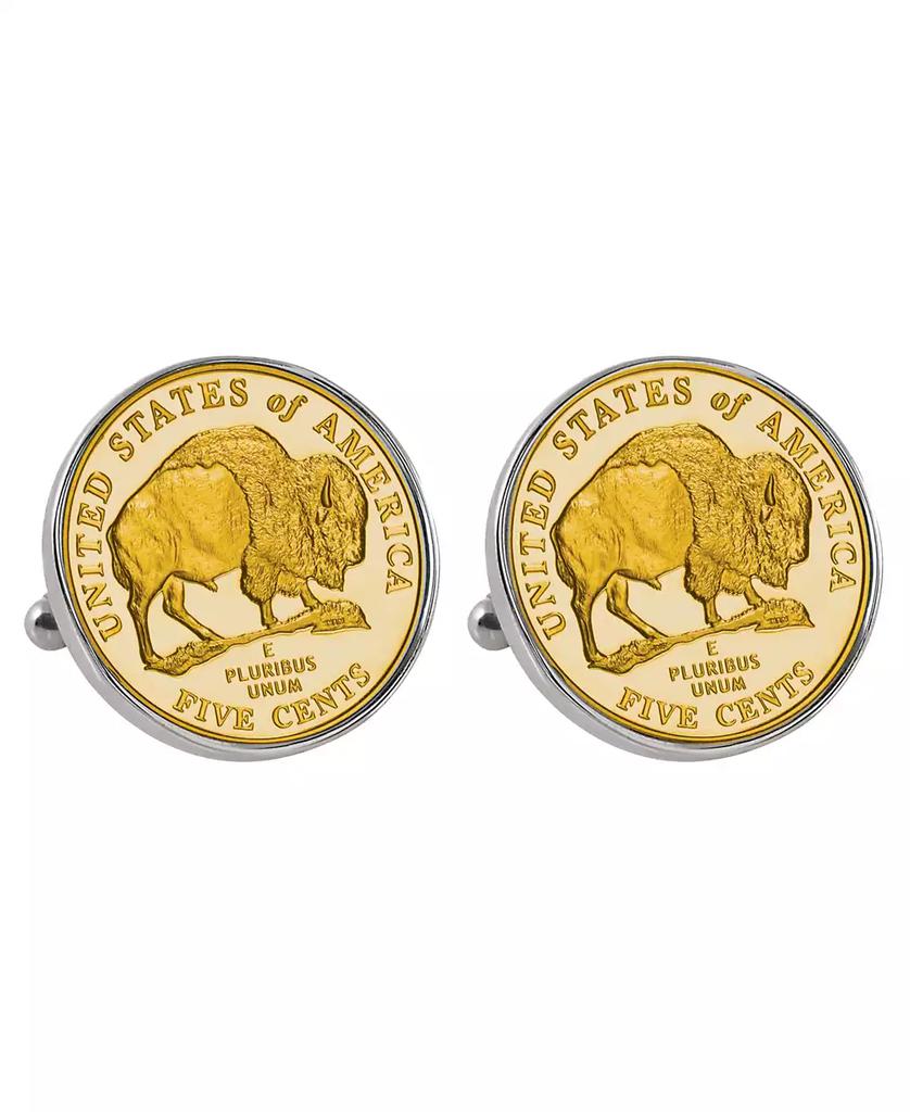 American Coin Treasures Gold-Layered Westward Journey 2005 Bison Jefferson Nickel Bezel Coin Cuff Links