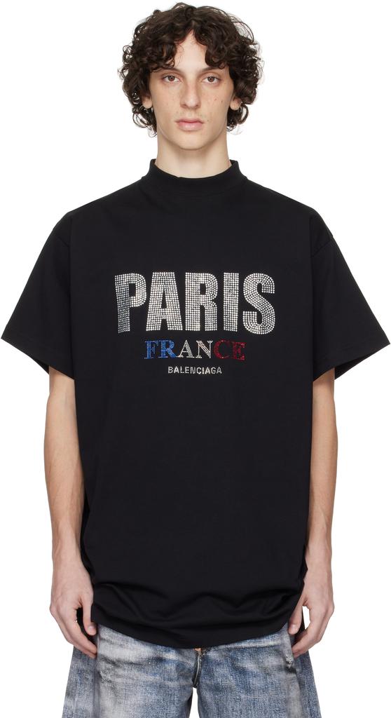 Balenciaga Black 'Paris' Strass Vintage Jersey Oversized T-shirt