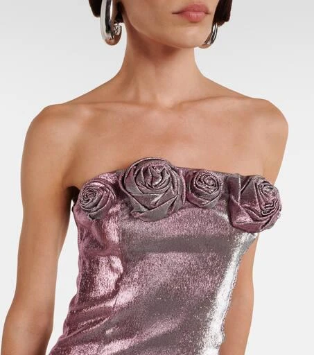 AREA Floral-appliqué lamé midi dress 4