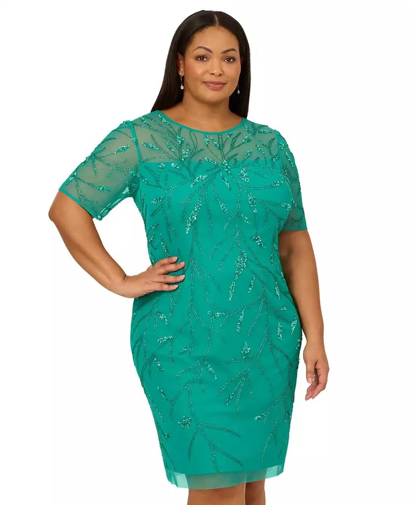 Adrianna Papell Plus Size Beaded Mesh Sheath Dress 3