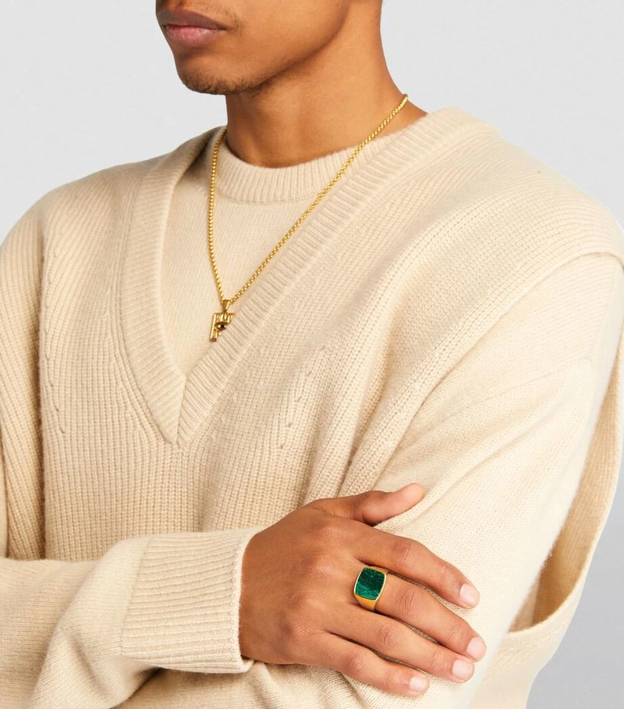 Nialaya Gold-Plated Jade Signet Ring 4