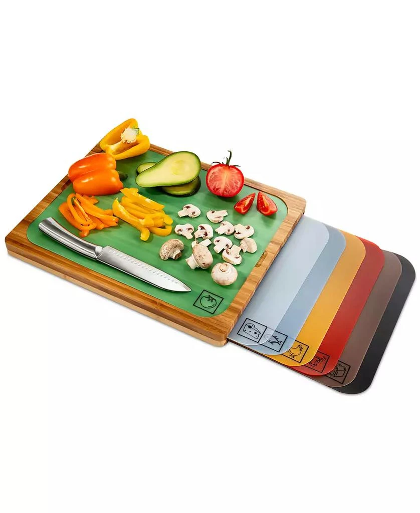 Seville Classics Bamboo Cutting Board & Flexible Food Mats Set 8