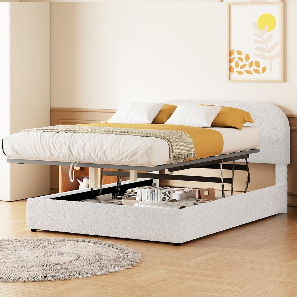 Streamdale Furniture Streamdale Teddy Fleece Platform Bed with Hydraulic Storage
