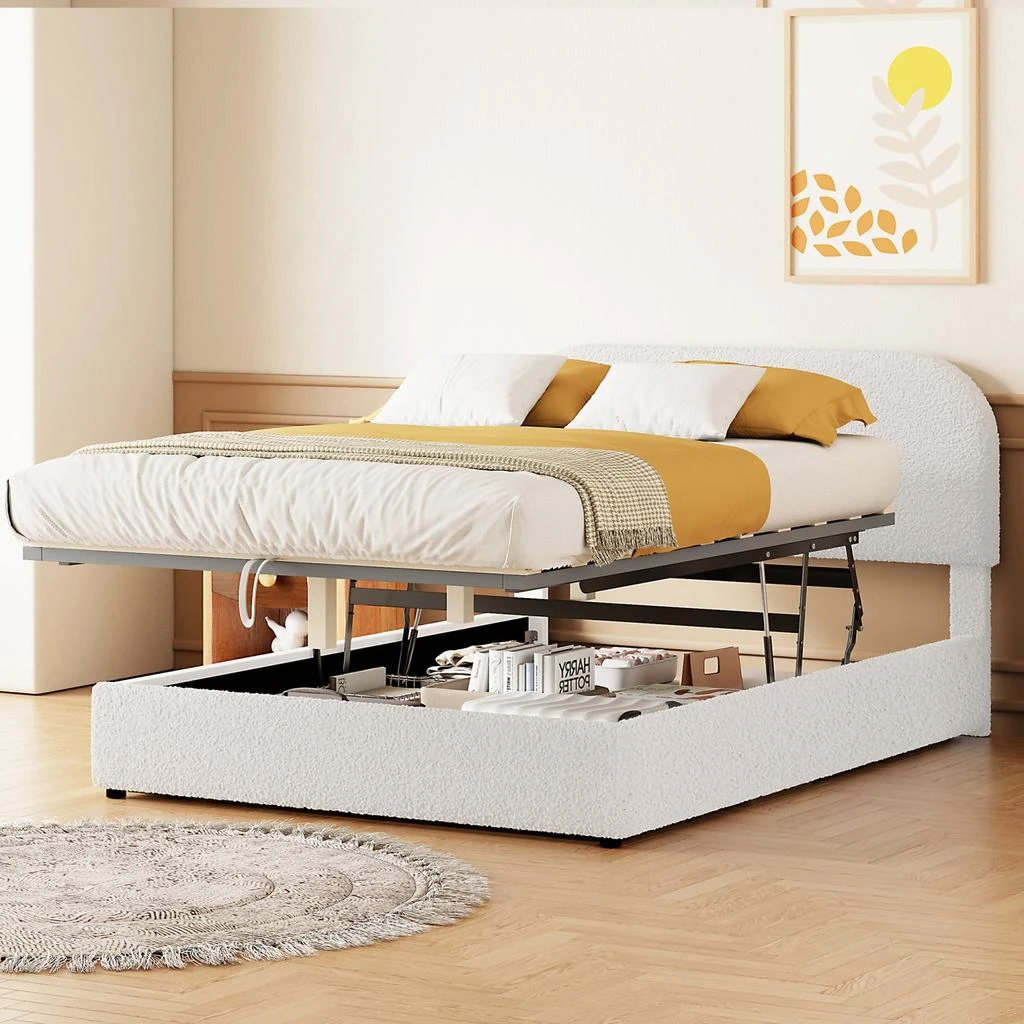 Streamdale Furniture Streamdale Teddy Fleece Platform Bed with Hydraulic Storage 2