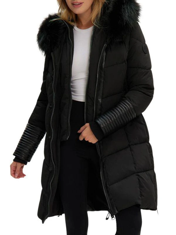 NOIZE Priya Faux Fur Trim Quilted Parka 1
