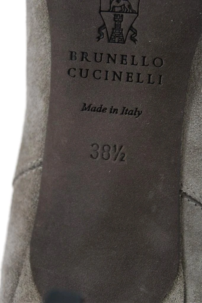 Brunello Cucinelli Womens Taupe Suede Beaded Pointed Toe Boots Shoes 6