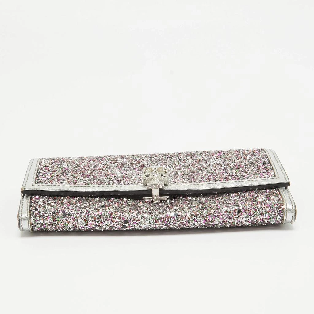 Alexander McQueen Alexander McQueen Silver Glitter and Leather Skull Continental Wallet 8