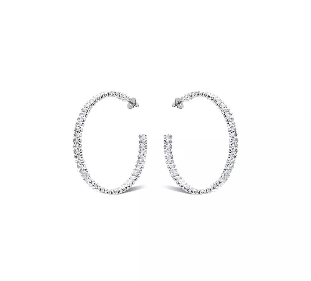 Rivka Friedman Rhodium Rectangle Cubic Zirconia Statement Hoop Earrings