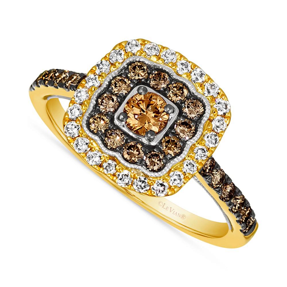 Le Vian Nude Diamond & Chocolate Diamond Double Halo Ring (3/4 ct. t.w.) in 14k Gold