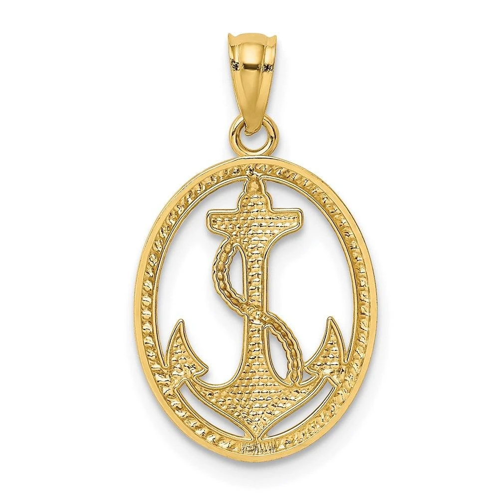 Diamond2Deal 14k Yellow Gold Polished Anchor Rope Oval Pendant 3