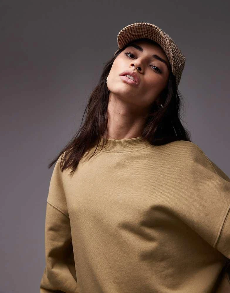 Topshop Topshop oversized seamed sweatshirt in beige 2