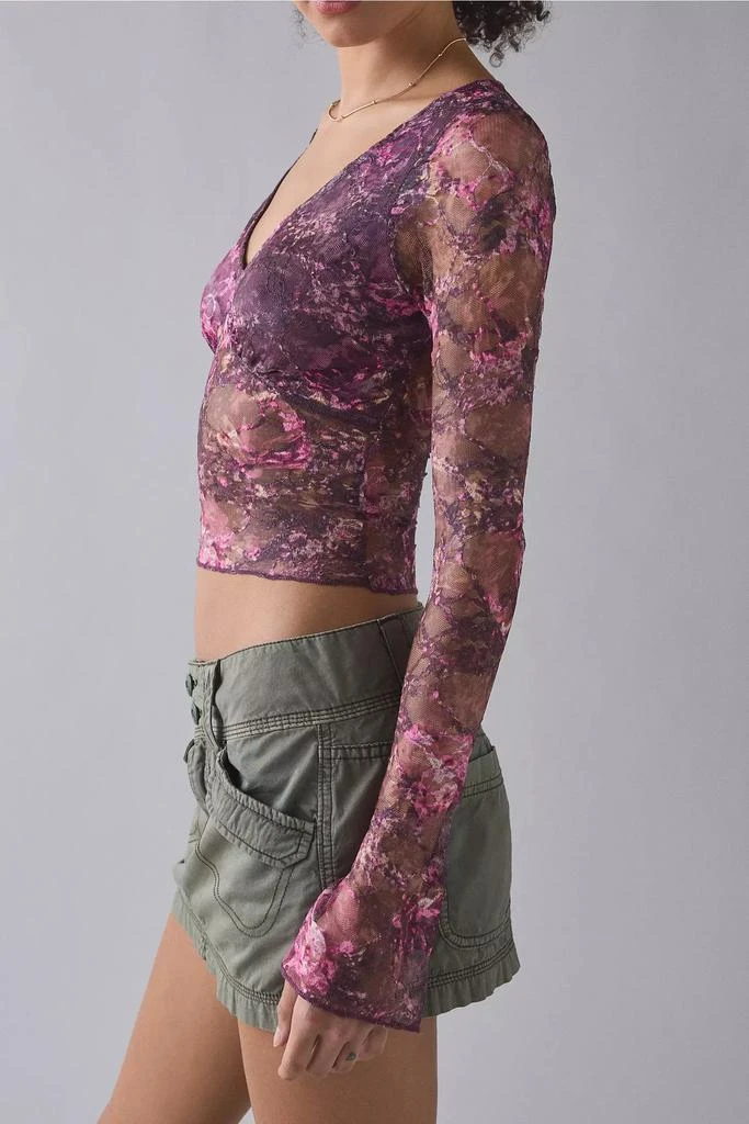 Motel Motel Copriva Plunging Sheer Lace Long Sleeve Top 4