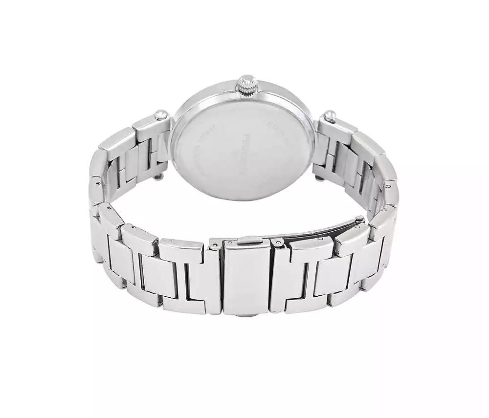 Peugeot Women's Watch Silver Bracelet Strap 38mm Round Case Black Dial with Crystal Bezel