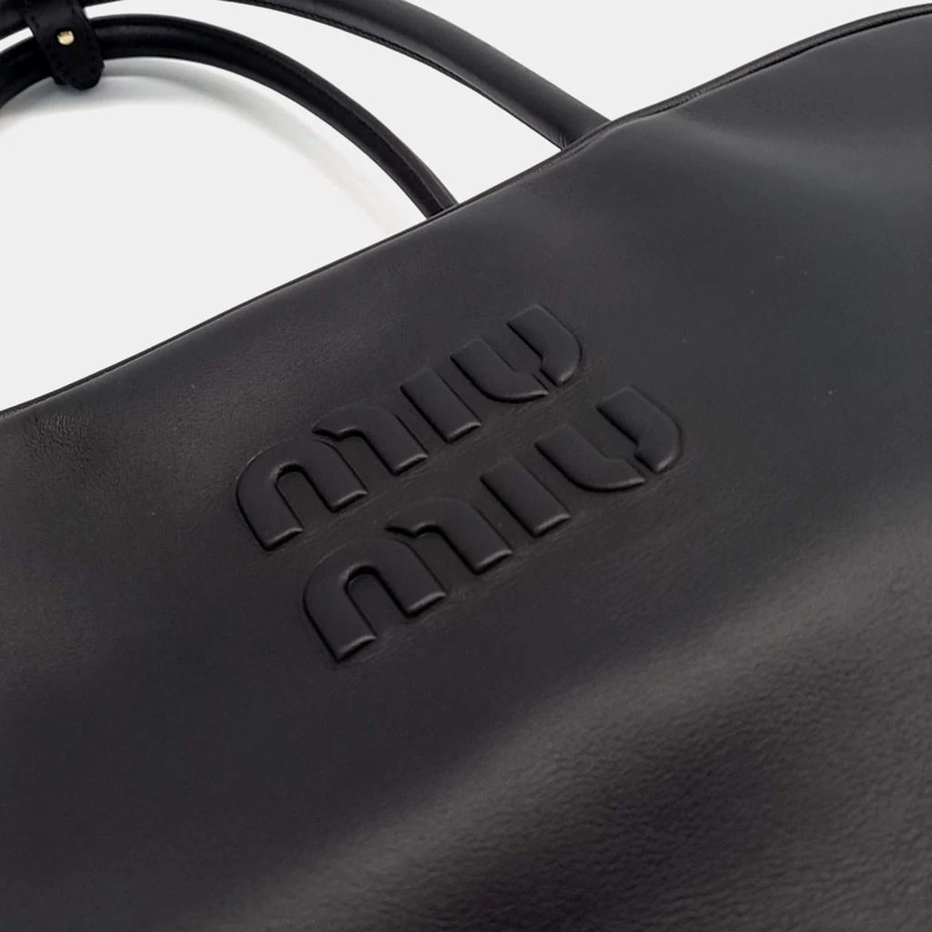 Miu Miu Miu Miu Black Leather  Embossed Logo Bowling Bag 5
