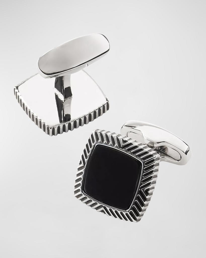 LINK UP Men's Square Black Onyx Wavy-Frame Cufflinks