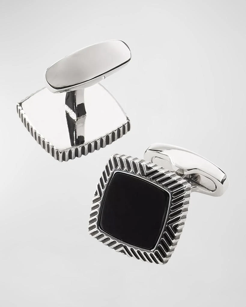 Link Up Men's Square Black Onyx Wavy-Frame Cufflinks 2