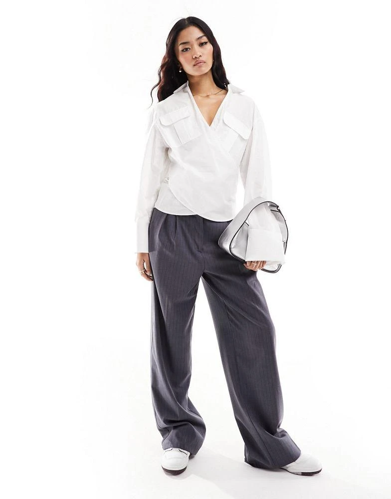Mango Mango utility wrap detail shirt in white 1