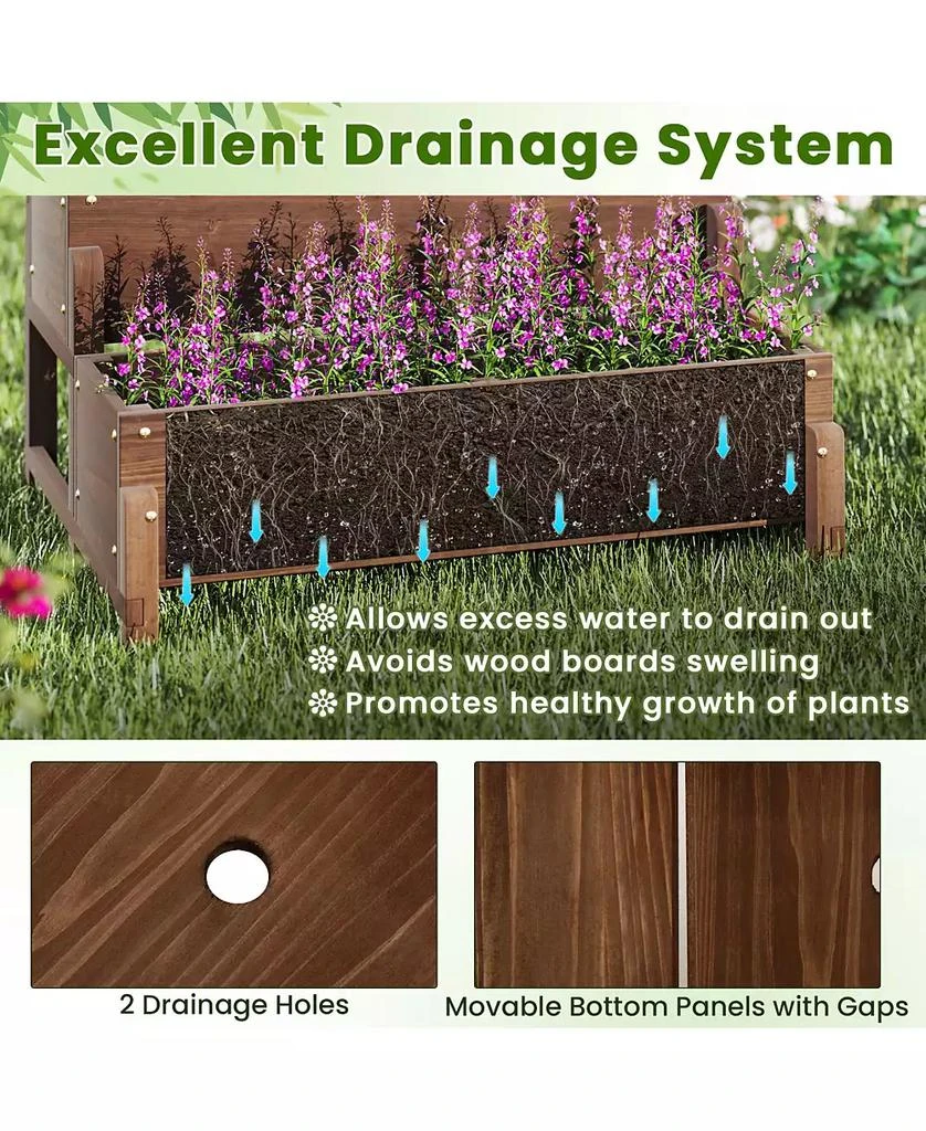 Gymax 2PCS Raised Garden Bed w/Trellis Drainage Holes Legs Twisting Rope for Backyard 8