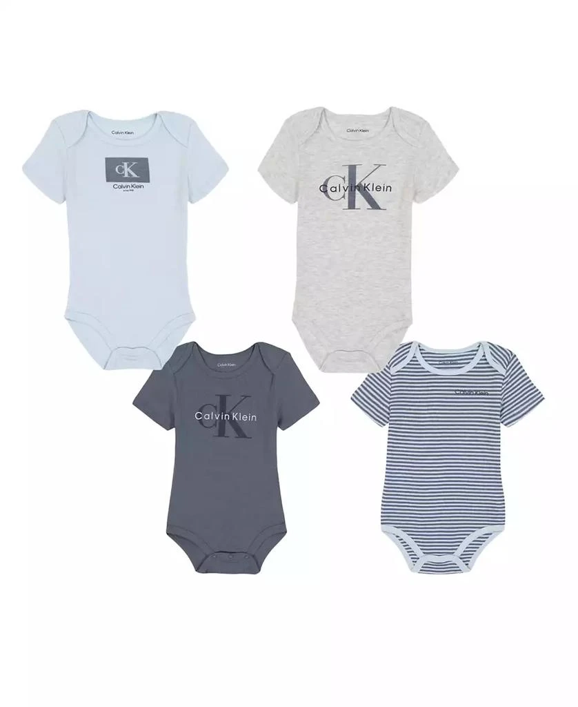 Calvin Klein Baby Boys
 Short Sleeve Bodysuits, 4-Pack Set