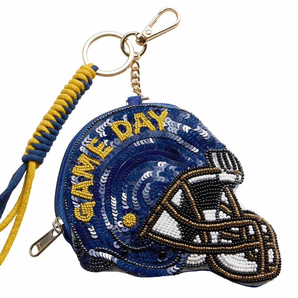 FASHNZFAB NOTRE DAME GAME DAY Football Helmet Sequin Seed Beaded Knot Keychain Mini Pouch Bag 2
