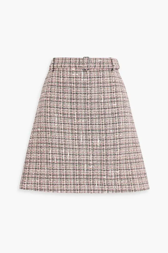 Theory Belted cotton-blend tweed mini skirt