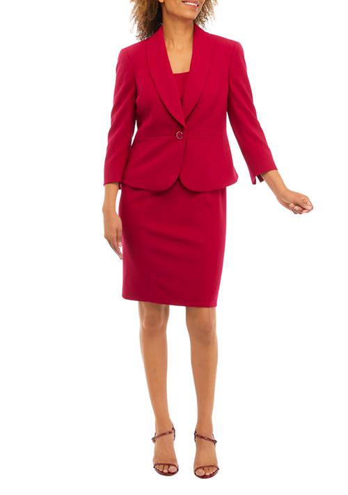 Le Suit Suit Womens Crepe Shawl Collar Jacket And Sheath Dress Set