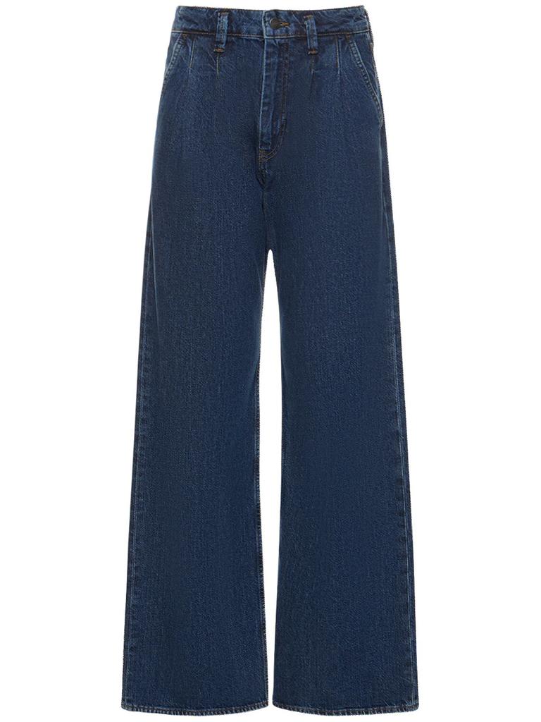 ANINE BING Carrie Cotton Denim Wide Pleated Jeans