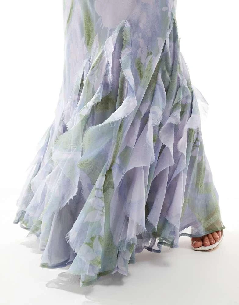 ASOS ASOS DESIGN Curve ruffle halter bias maxi dress with ruffle hem in soft floral print 3