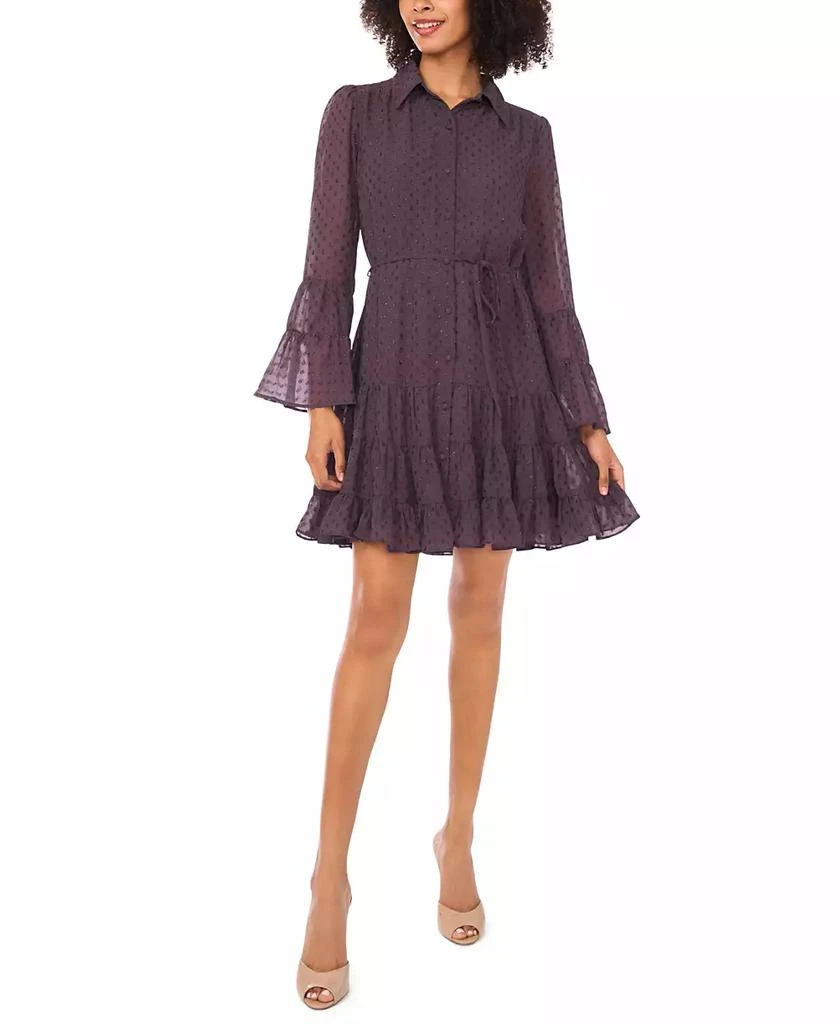 CeCe Women's Tiered Long Sleeve Shirtdress Dresses Skirts