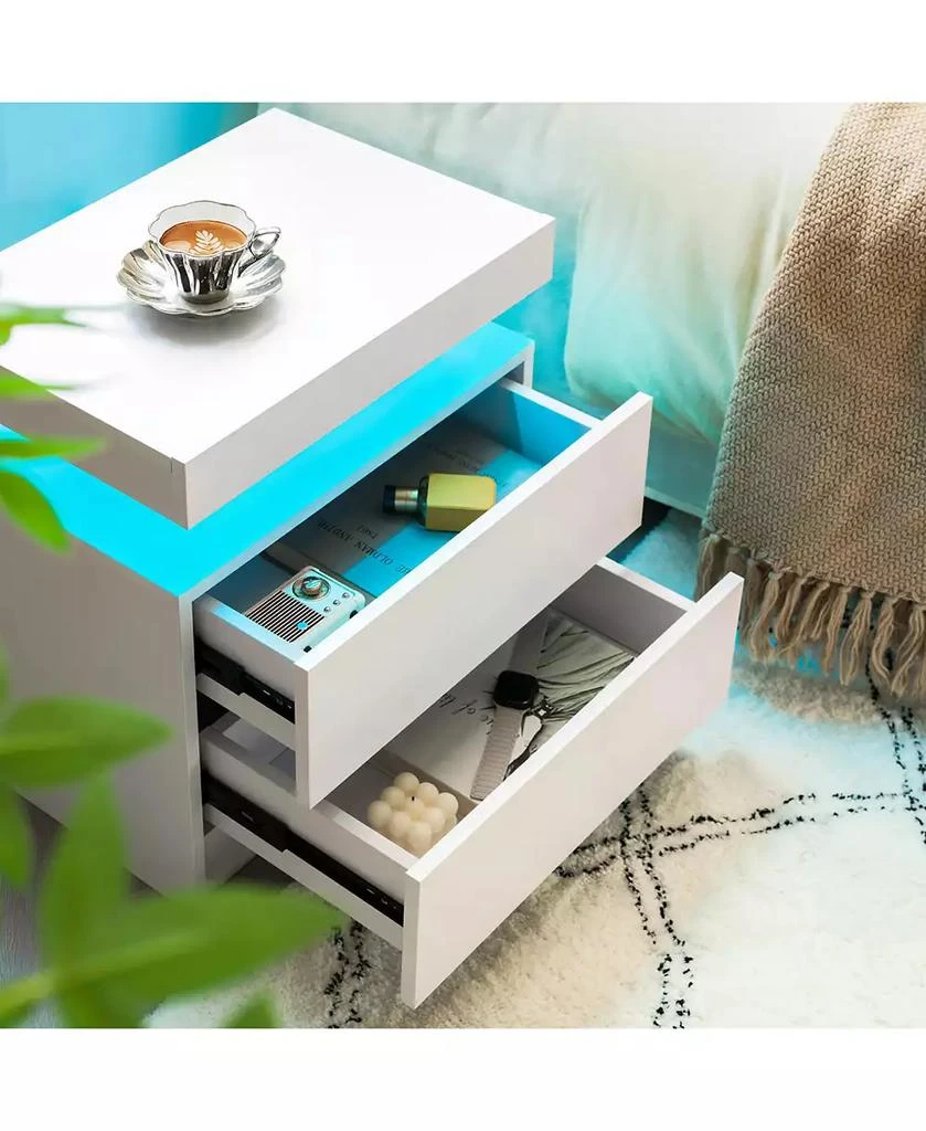 RAINSKEN LED Nightstand with 2 Drawers, Bedside Table Cabinet with Adjustable Color Lighting, Modern End Side Table for Bedroom, Living Room 5