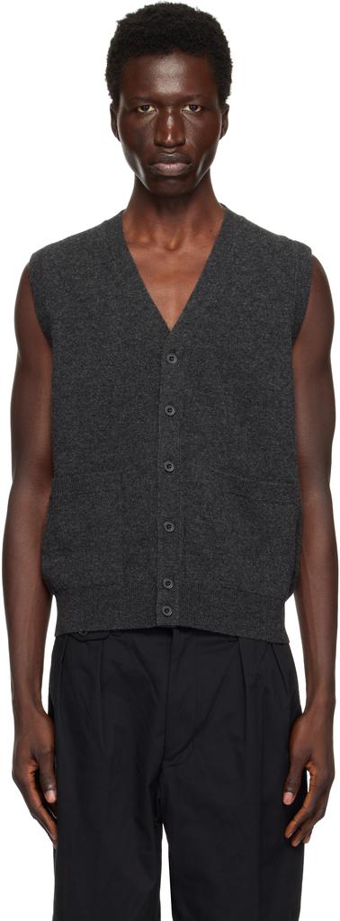 BEAMS PLUS Gray Button Knit Solid Vest