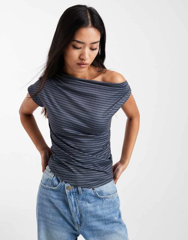 Cotton On Cotton On georgie off shoulder top in blue stripe