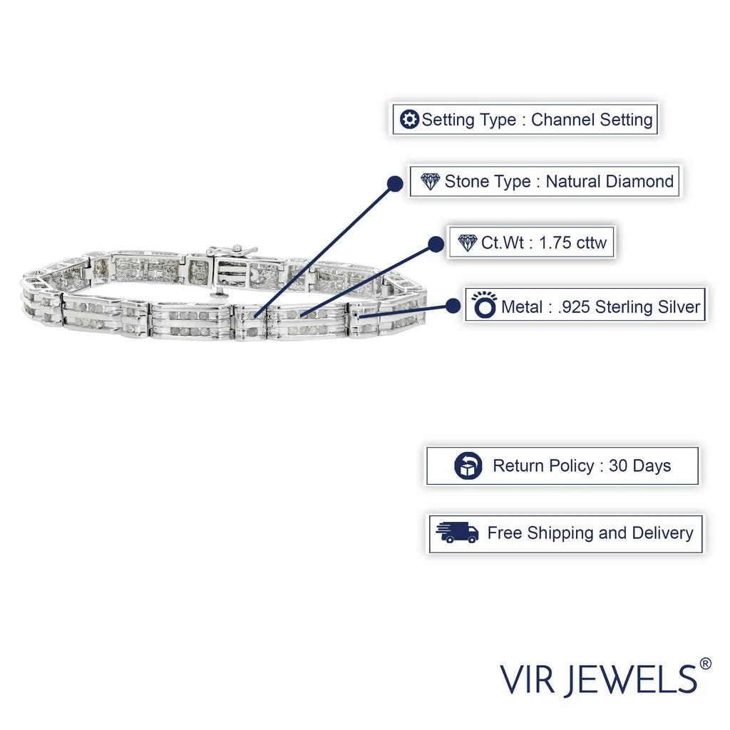 Vir Jewels 1.75 cttw Men's Diamond Bracelet .925 Sterling Silver With Rhodium 9 Inch 12 Grams 3
