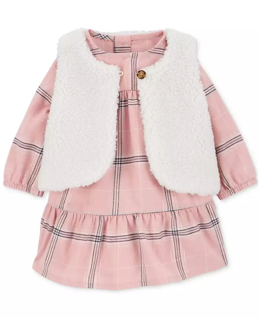 Carter's Baby Girls Plaid Dress & Faux-Sherpa Vest, 2 Piece Set 1